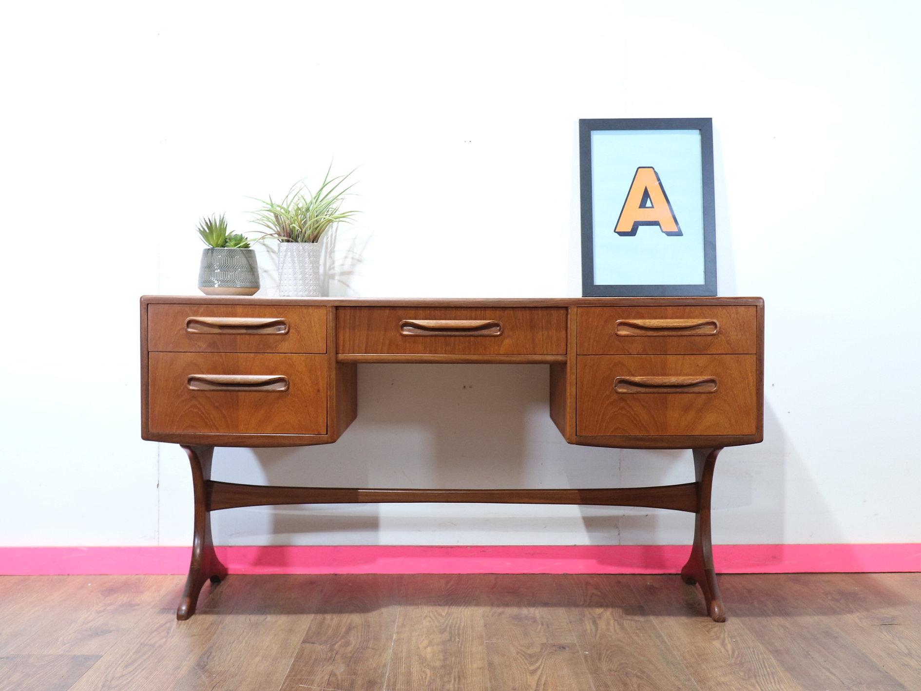 British Mid Century Modern Vintage Teak Vanity Dresser Desk by G Plan Danish Style