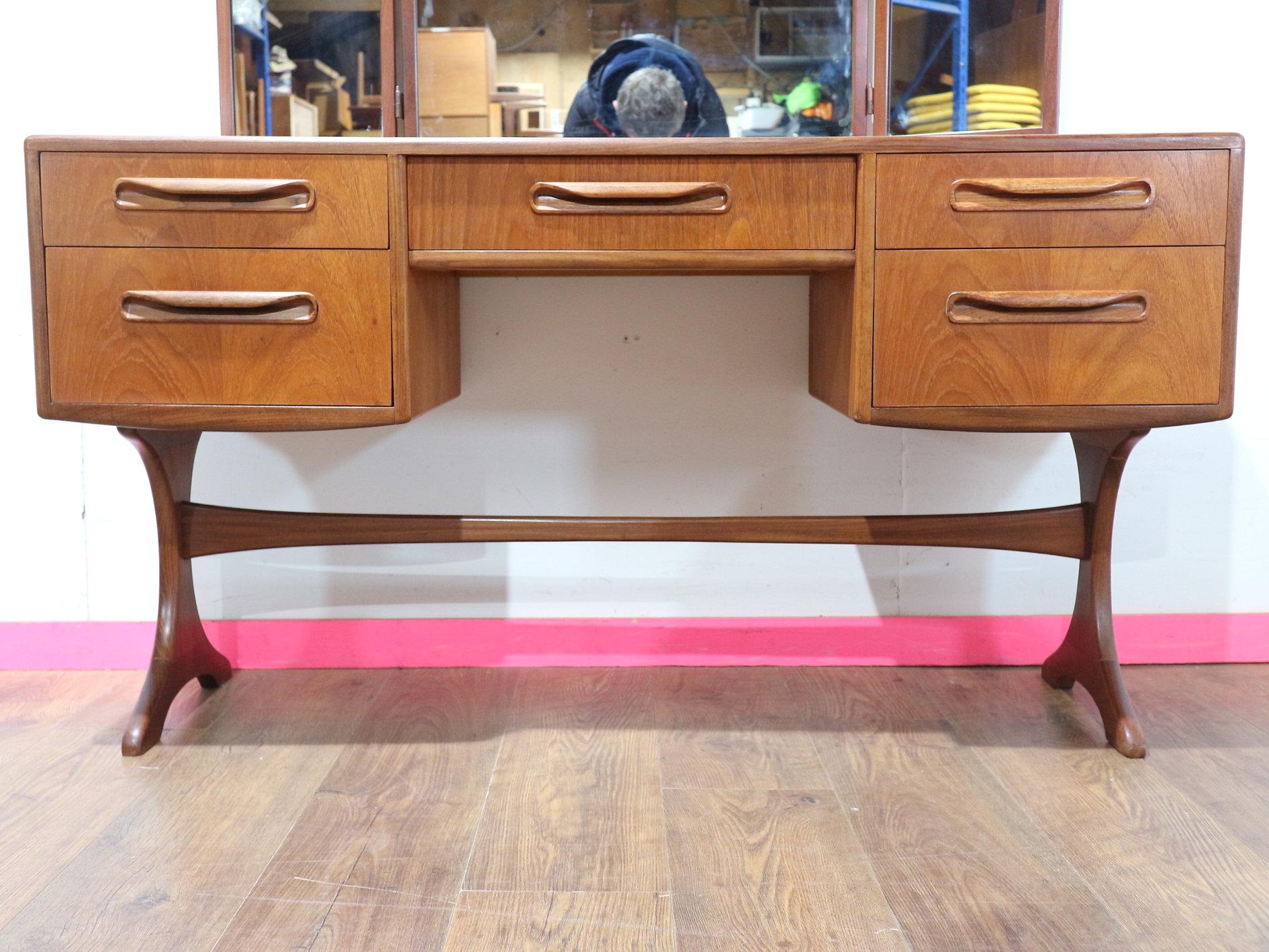 20th Century Mid Century Modern Vintage Teak Vanity Dresser Desk by G Plan Danish Style