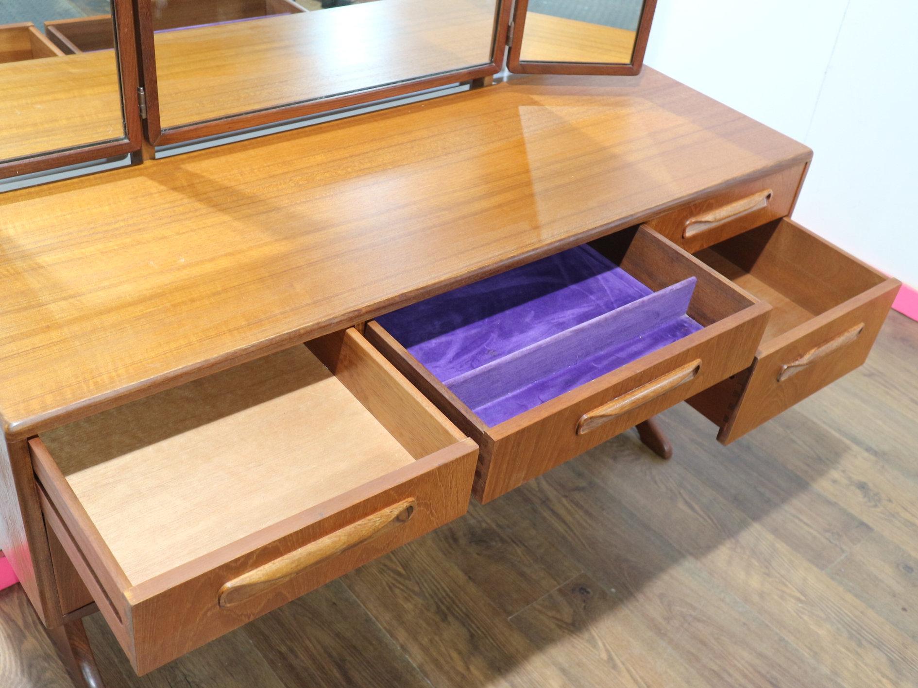 Mid Century Modern Vintage Teak Vanity Dresser Desk by G Plan Danish Style 1