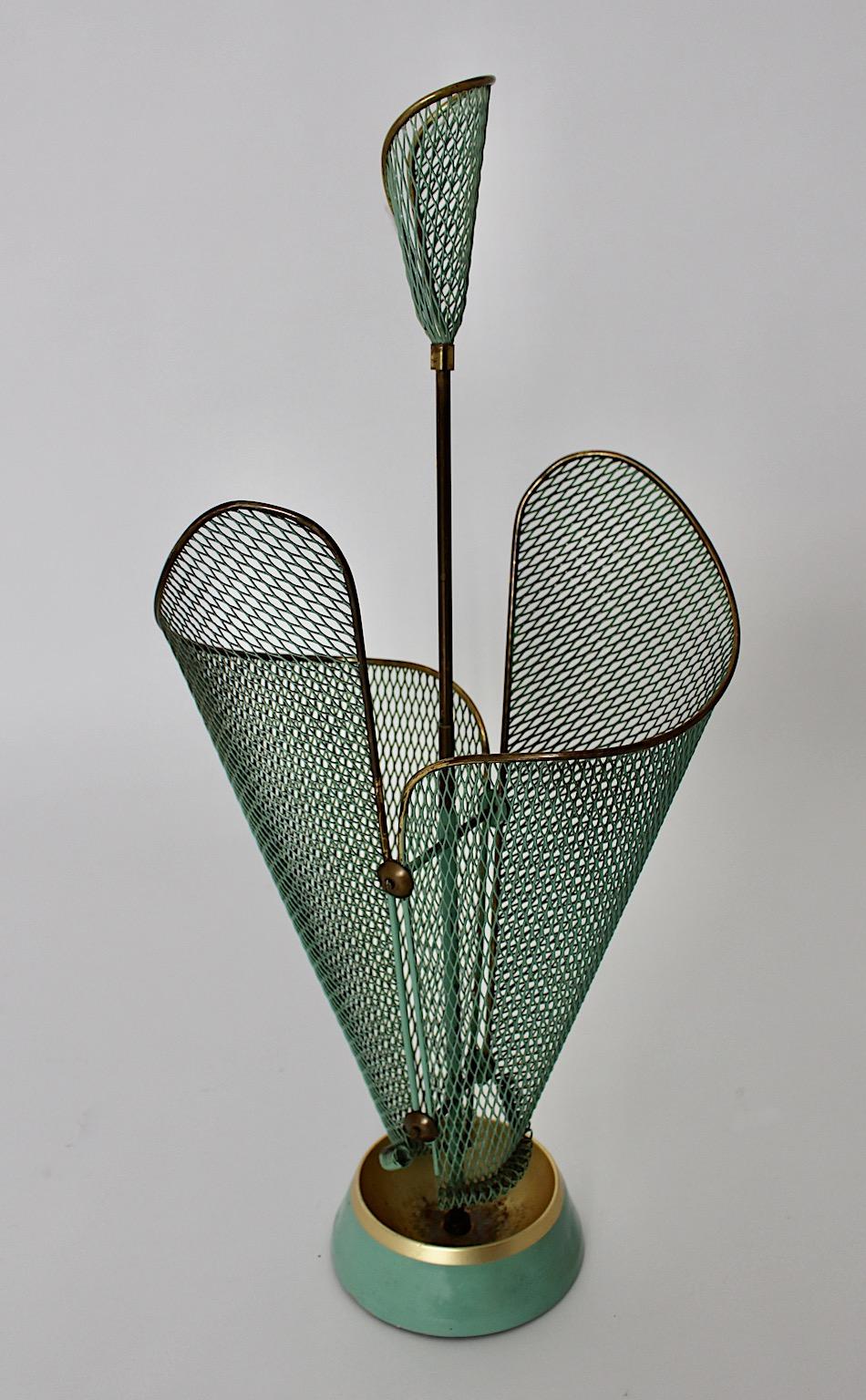 Mid-Century Modern Vintage Teal Green Metal Umbrella Stand Schiwa Luxus 1950s In Good Condition For Sale In Vienna, AT