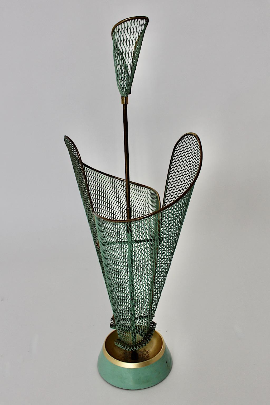 20th Century Mid-Century Modern Vintage Teal Green Metal Umbrella Stand Schiwa Luxus 1950s For Sale