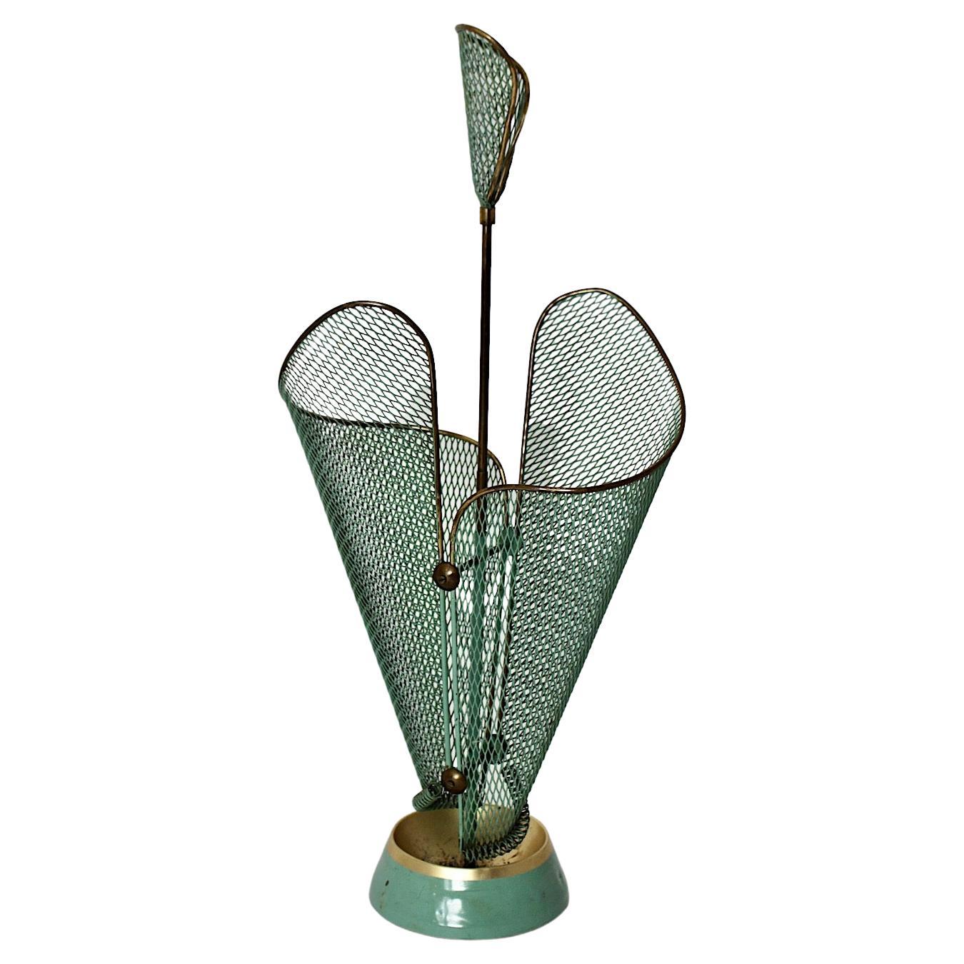 Mid-Century Modern Vintage Teal Green Metal Umbrella Stand Schiwa Luxus 1950s For Sale