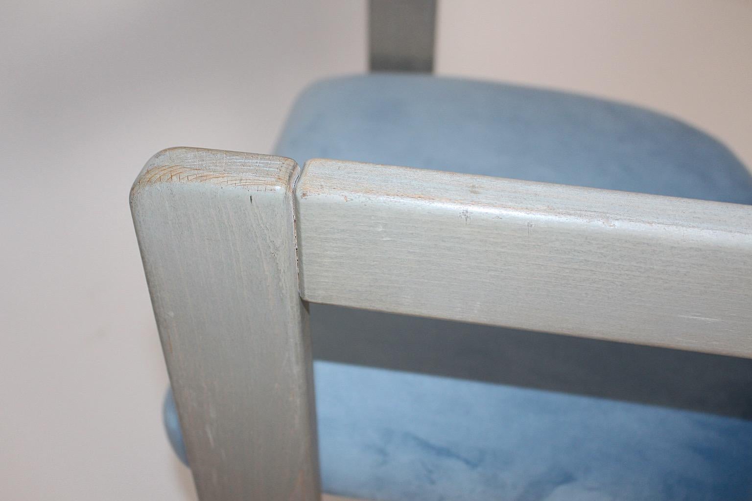 Mid-Century Modern Vintage Ten Beech Velvet Grey Blue Dining Chairs, 1970s Italy For Sale 14
