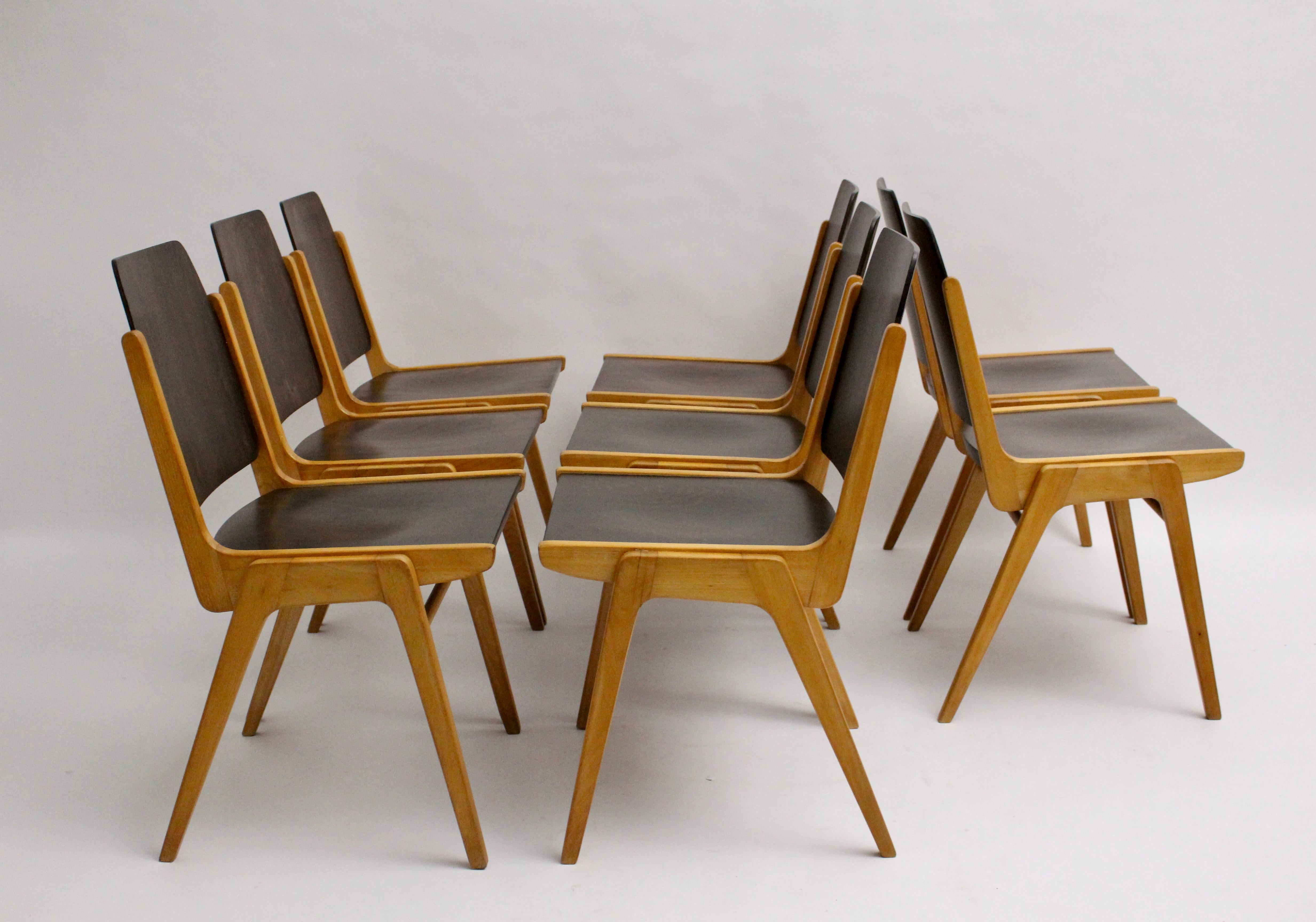 Mid-20th Century Mid Century Modern Vintage Ten Bicolor Dining Chairs Franz Schuster 1959 Vienna For Sale