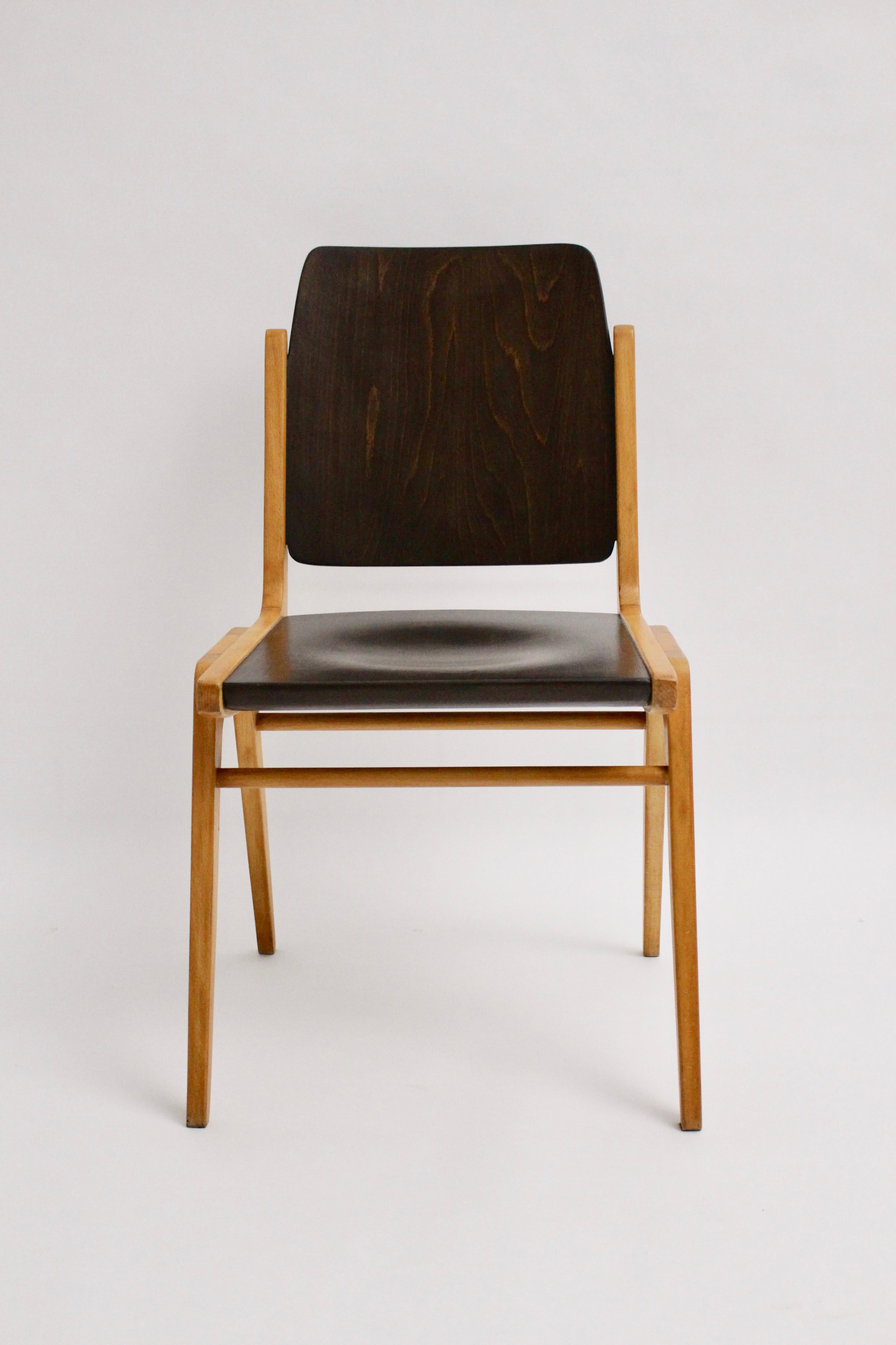 Beech Mid Century Modern Vintage Ten Bicolor Dining Chairs Franz Schuster 1959 Vienna For Sale