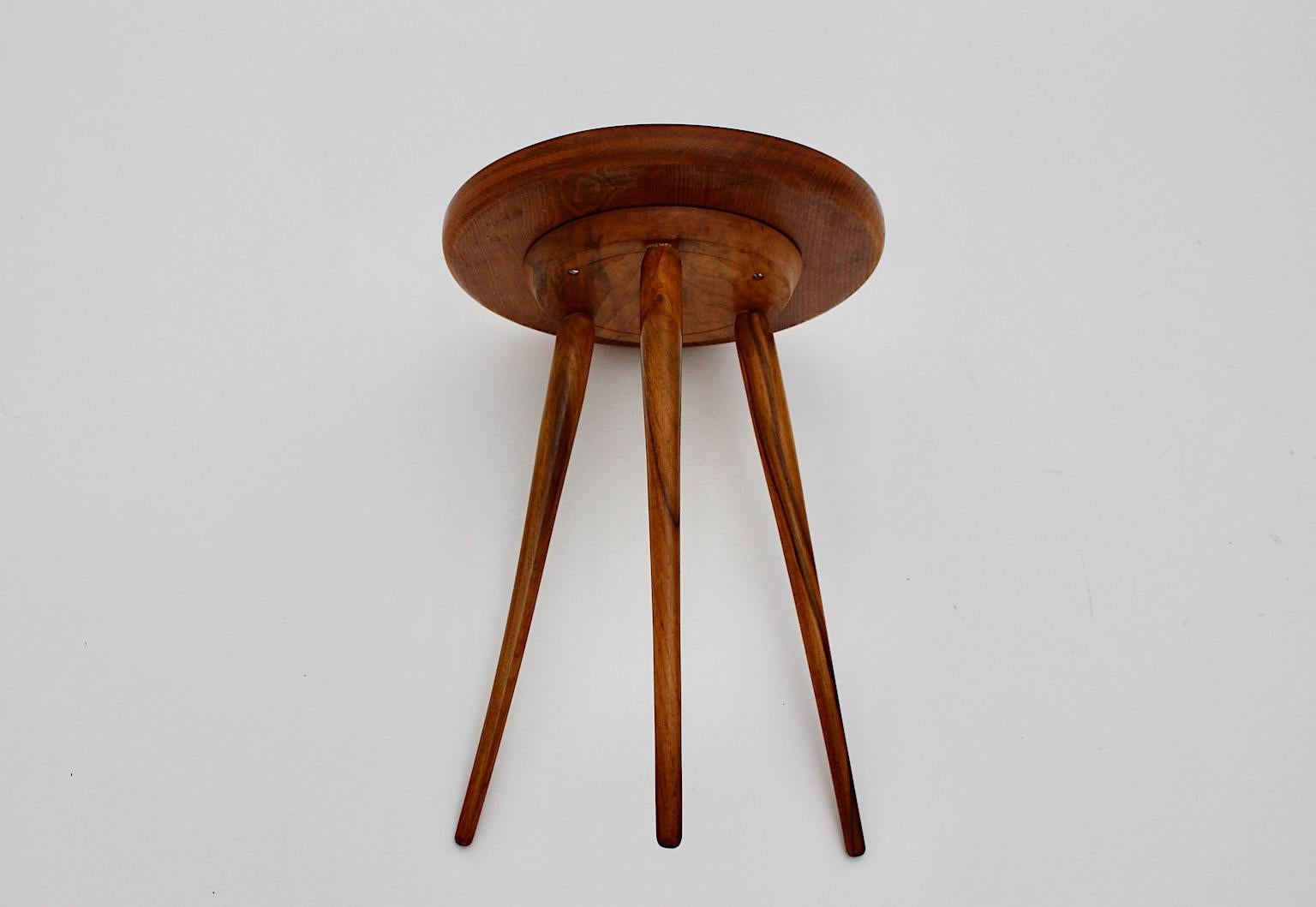 Mid-Century Modern Vintage Tiny Walnut Flower Stand Side Table, 1950s, Austria For Sale 4
