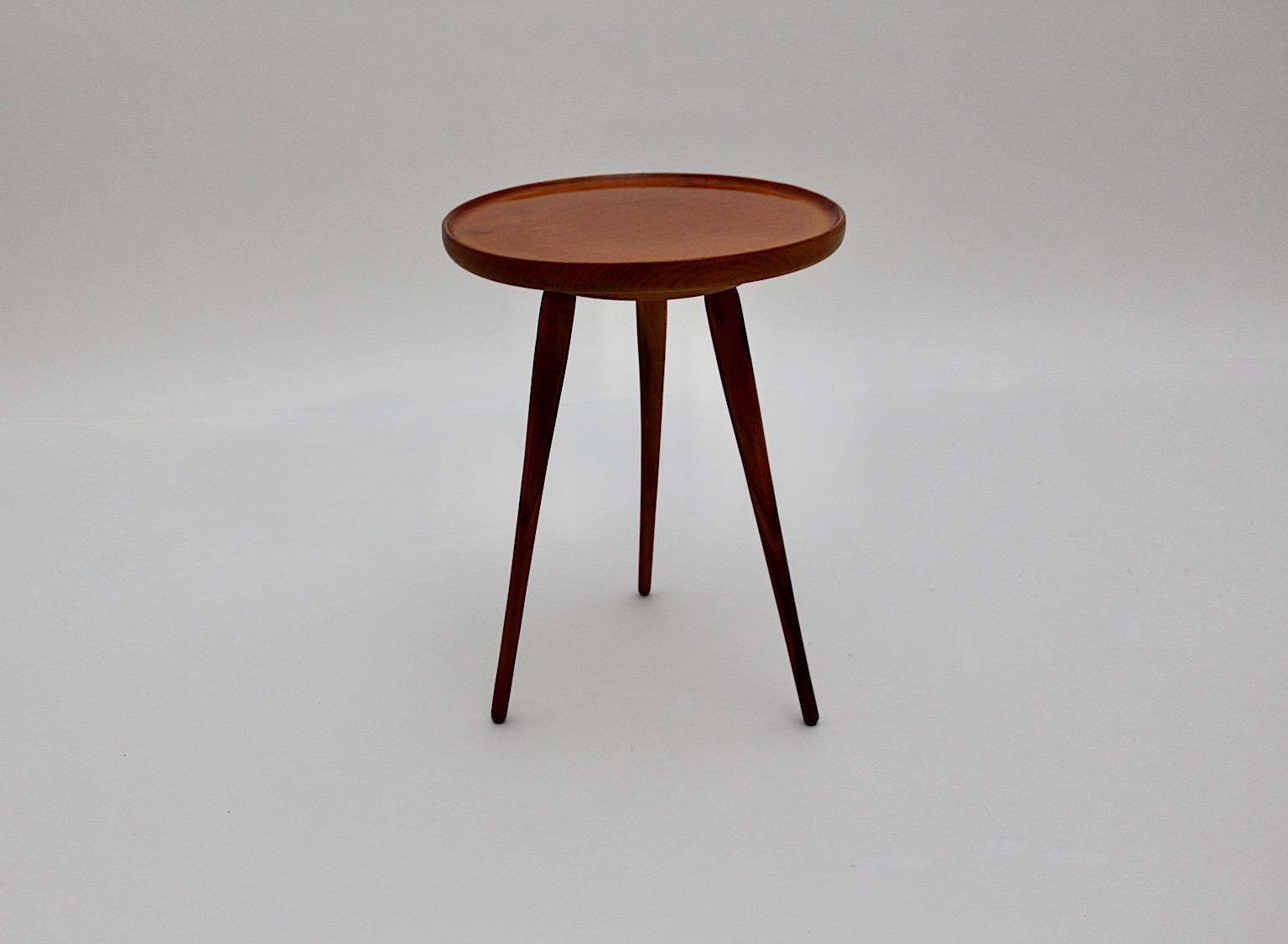 20th Century Mid-Century Modern Vintage Tiny Walnut Flower Stand Side Table, 1950s, Austria For Sale