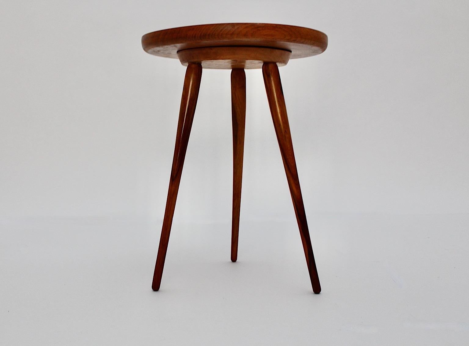Mid-Century Modern Vintage Tiny Walnut Flower Stand Side Table, 1950s, Austria For Sale 1