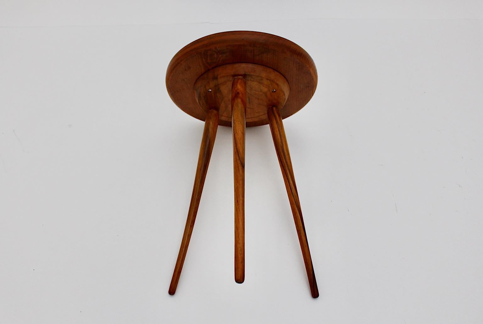 Mid-Century Modern Vintage Tiny Walnut Flower Stand Side Table, 1950s, Austria For Sale 2