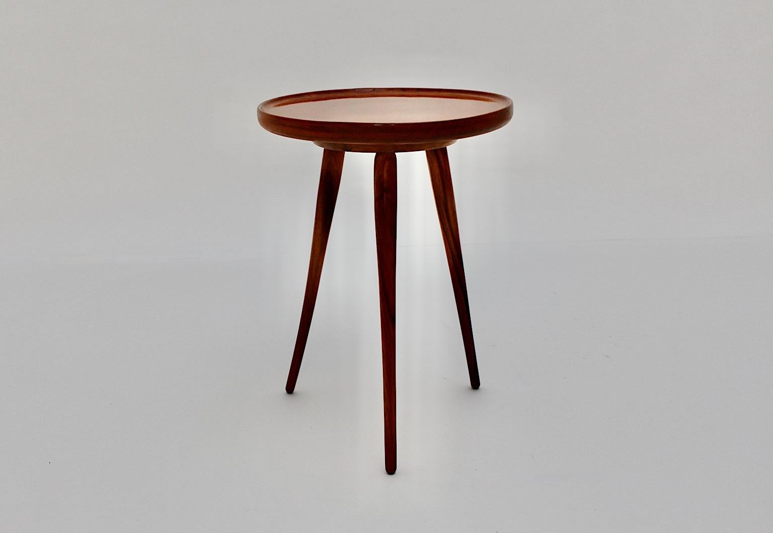 Mid-Century Modern Vintage Tiny Walnut Flower Stand Side Table, 1950s, Austria For Sale 3