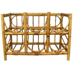 Mid-Century Modern Vintage Tortoise Bamboo and Wicker 6 Bottle Wine Rack