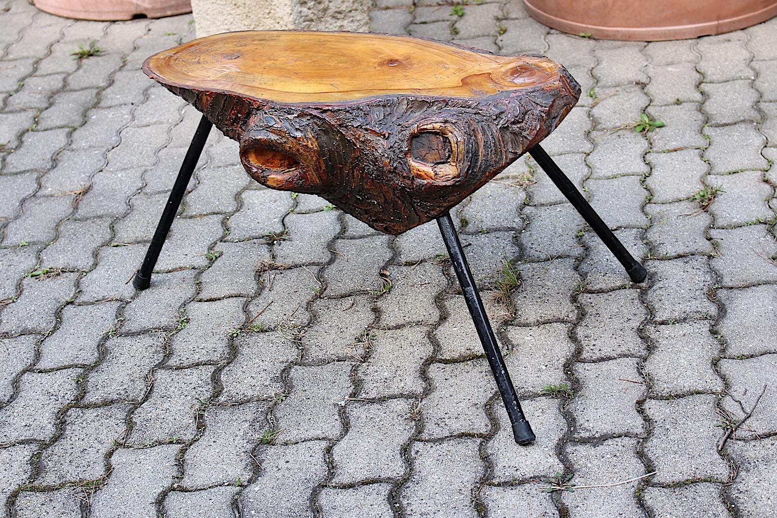 Mid Century Modern Vintage Tree Trunk Coffee Table with Metal Feet Austria 1950s For Sale 10