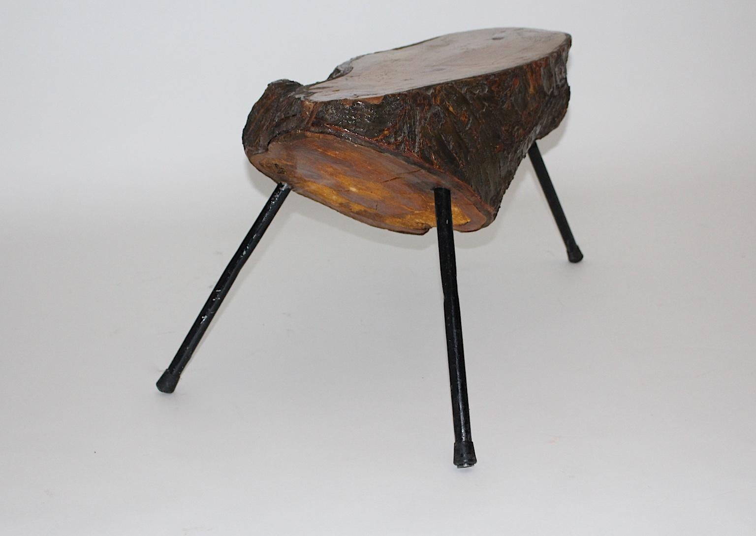 Mid Century Modern Vintage Tree Trunk Coffee Table with Metal Feet Austria 1950s For Sale 3