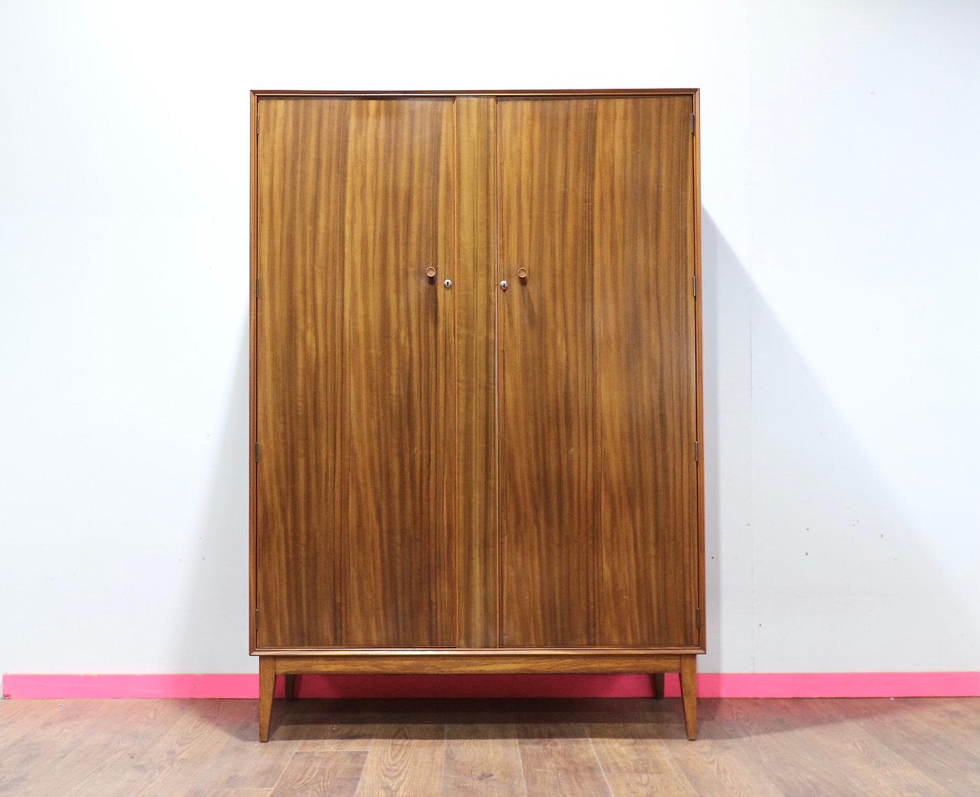 Mid Century Modern Vintage Triple Walnut Armoire Wardrobe by Alfred Cox 2