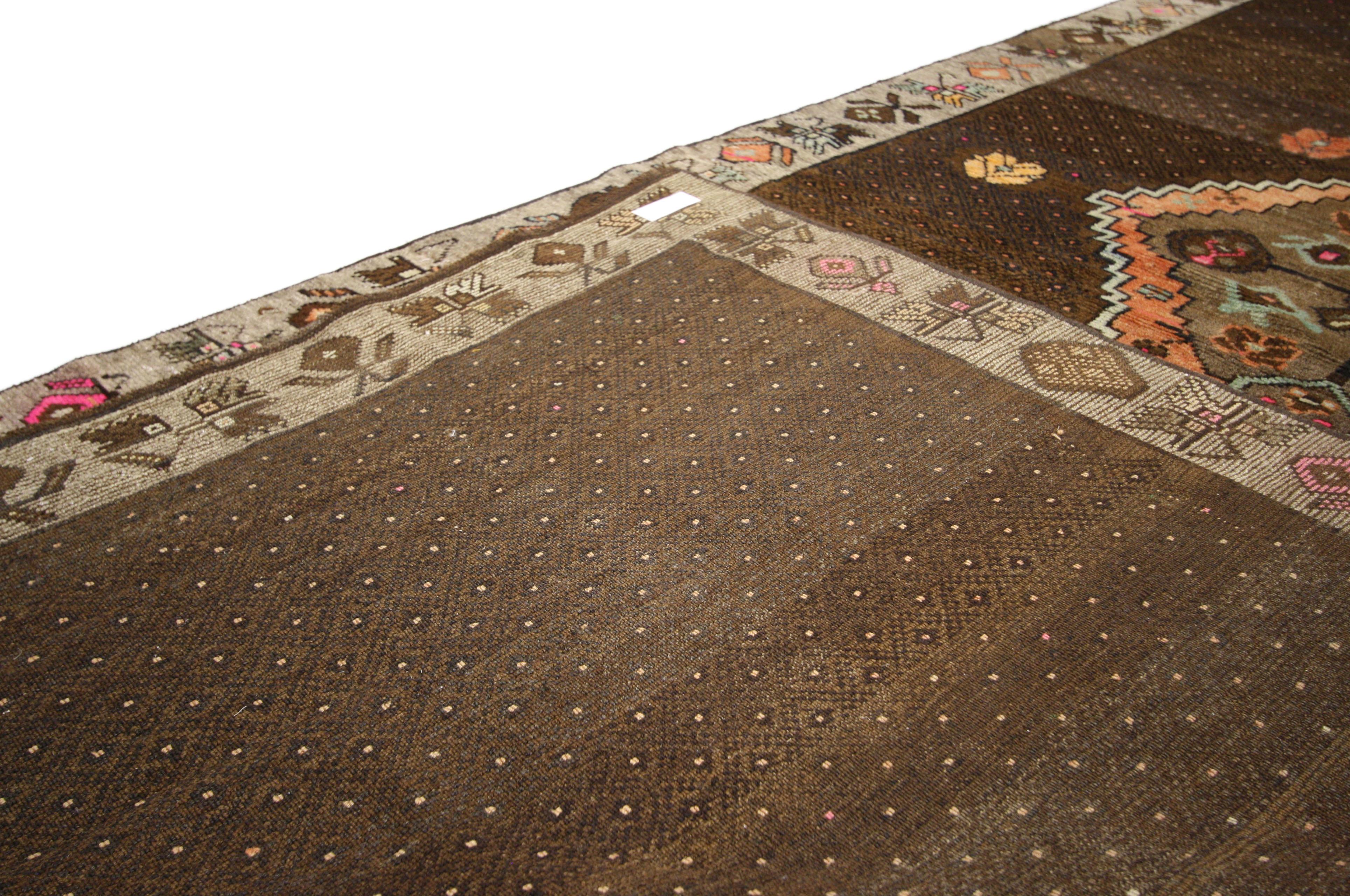 20th Century Mid-Century Modern Vintage Turkish Oushak Gallery Rug, Wide Hallway Runner For Sale