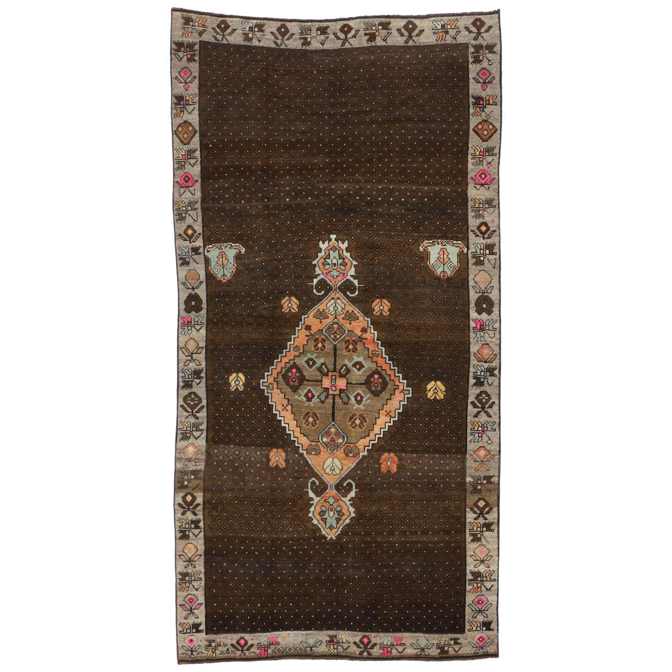 Mid-Century Modern Vintage Turkish Oushak Gallery Rug, Wide Hallway ...
