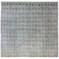 Mid-Century Modern Vintage Turkish True Square-Sized Rug in Blue and Green