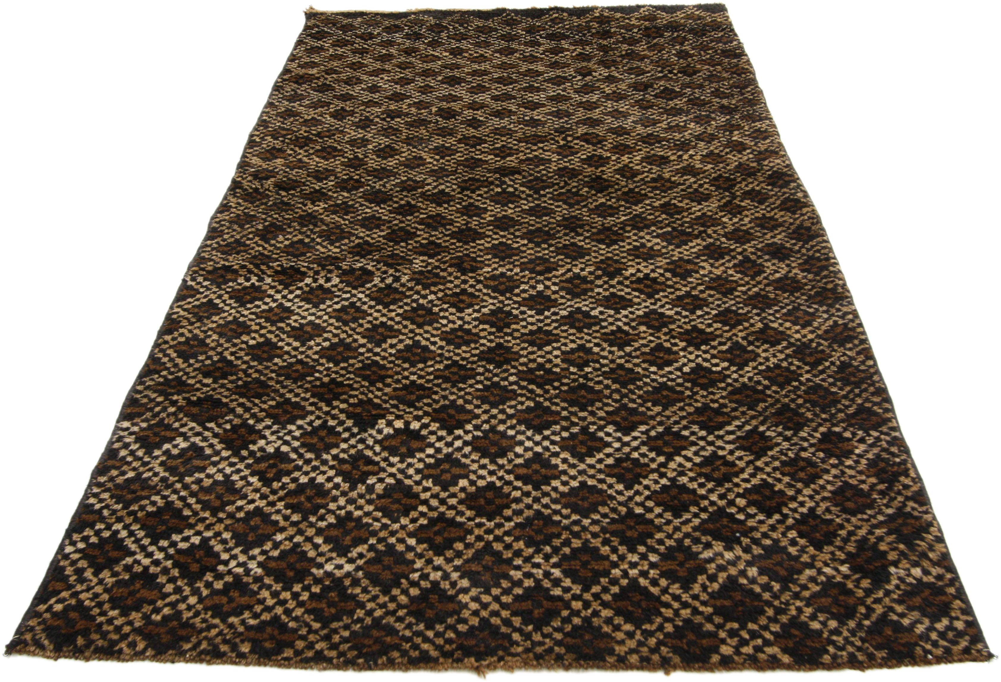 Hand-Knotted Vintage Turkish Tulu Accent Rug with Mid-Century Modern Style, Small Shag Runner