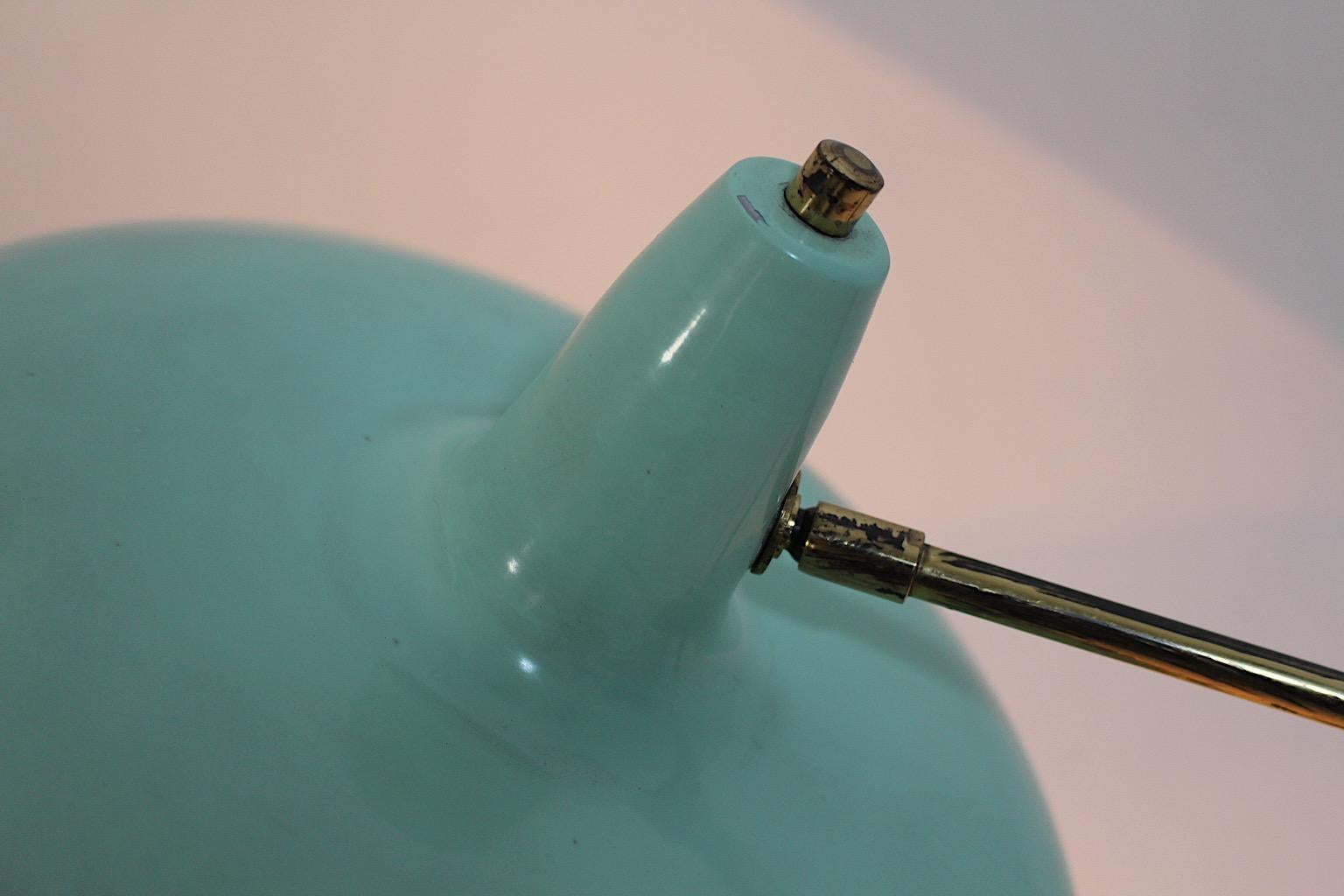 Mid-Century Modern Vintage Turquoise Metal Brass Table Lamp Stilnovo 1950s Italy For Sale 7