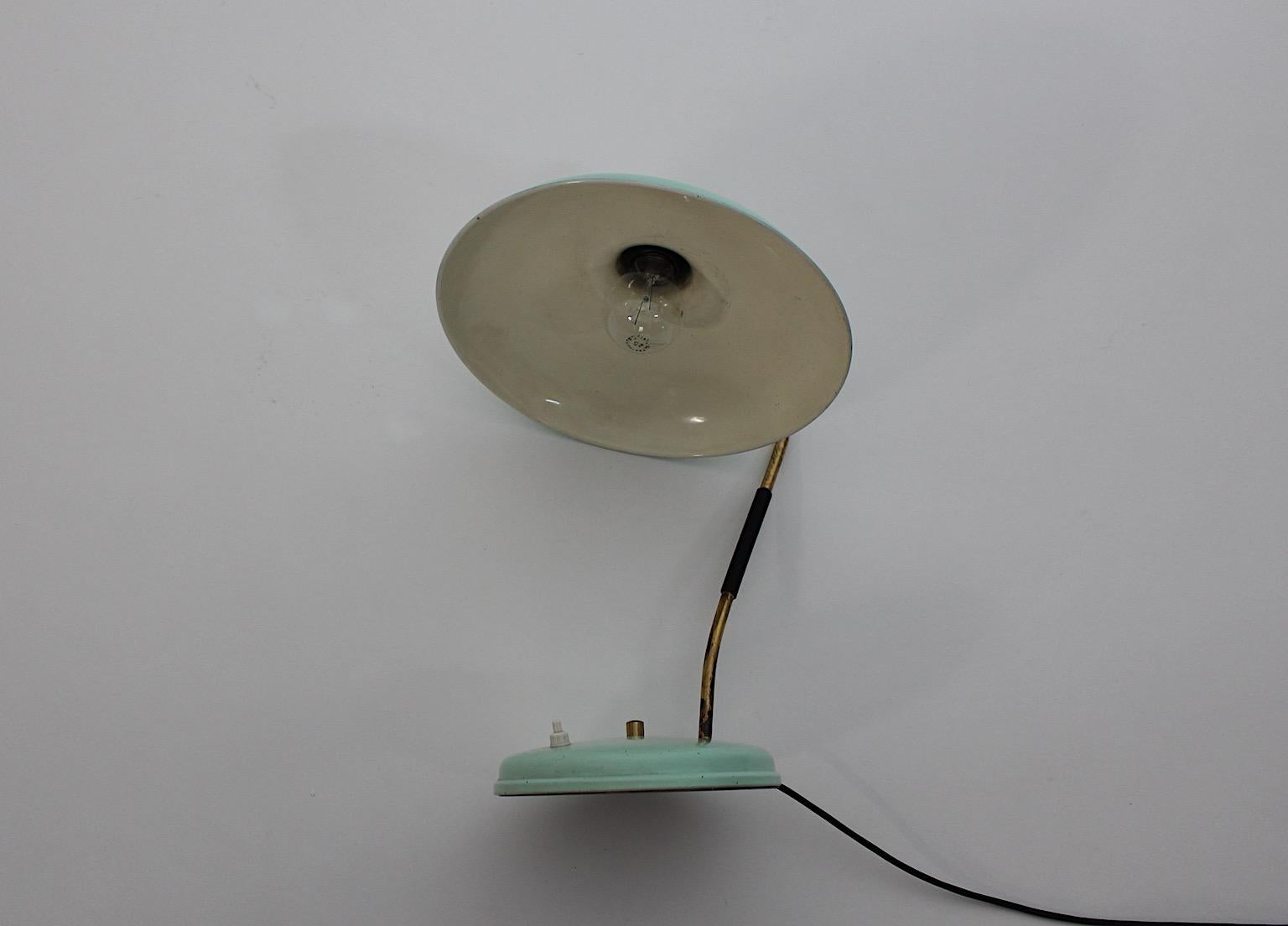 Mid-Century Modern Vintage Turquoise Metal Brass Table Lamp Stilnovo 1950s Italy For Sale 9