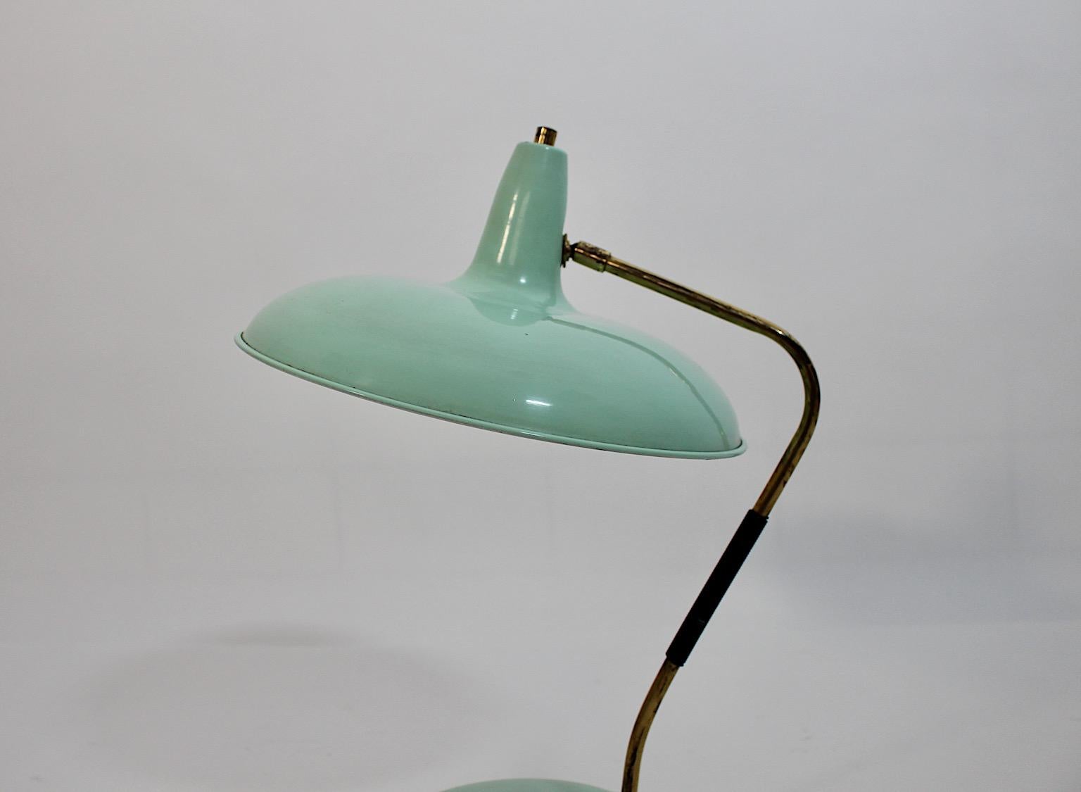 Mid-Century Modern Vintage Turquoise Metal Brass Table Lamp Stilnovo 1950s Italy For Sale 10