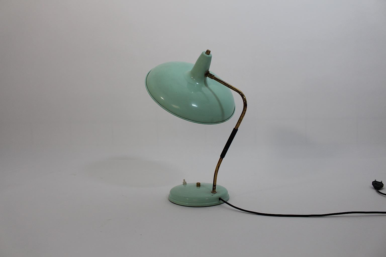 Mid-Century Modern Vintage Turquoise Metal Brass Table Lamp Stilnovo 1950s Italy For Sale 4