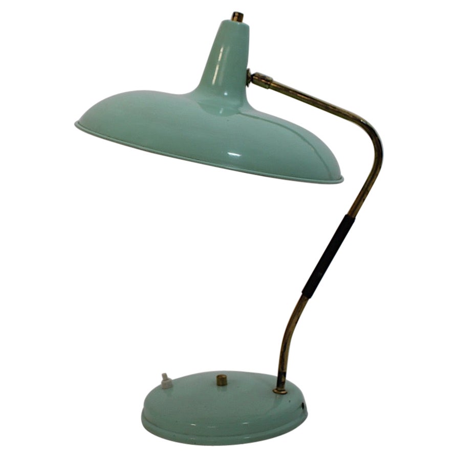 Lampada da tavolo vintage di metà secolo in metallo e ottone turchese Stilnovo 1950s Italia