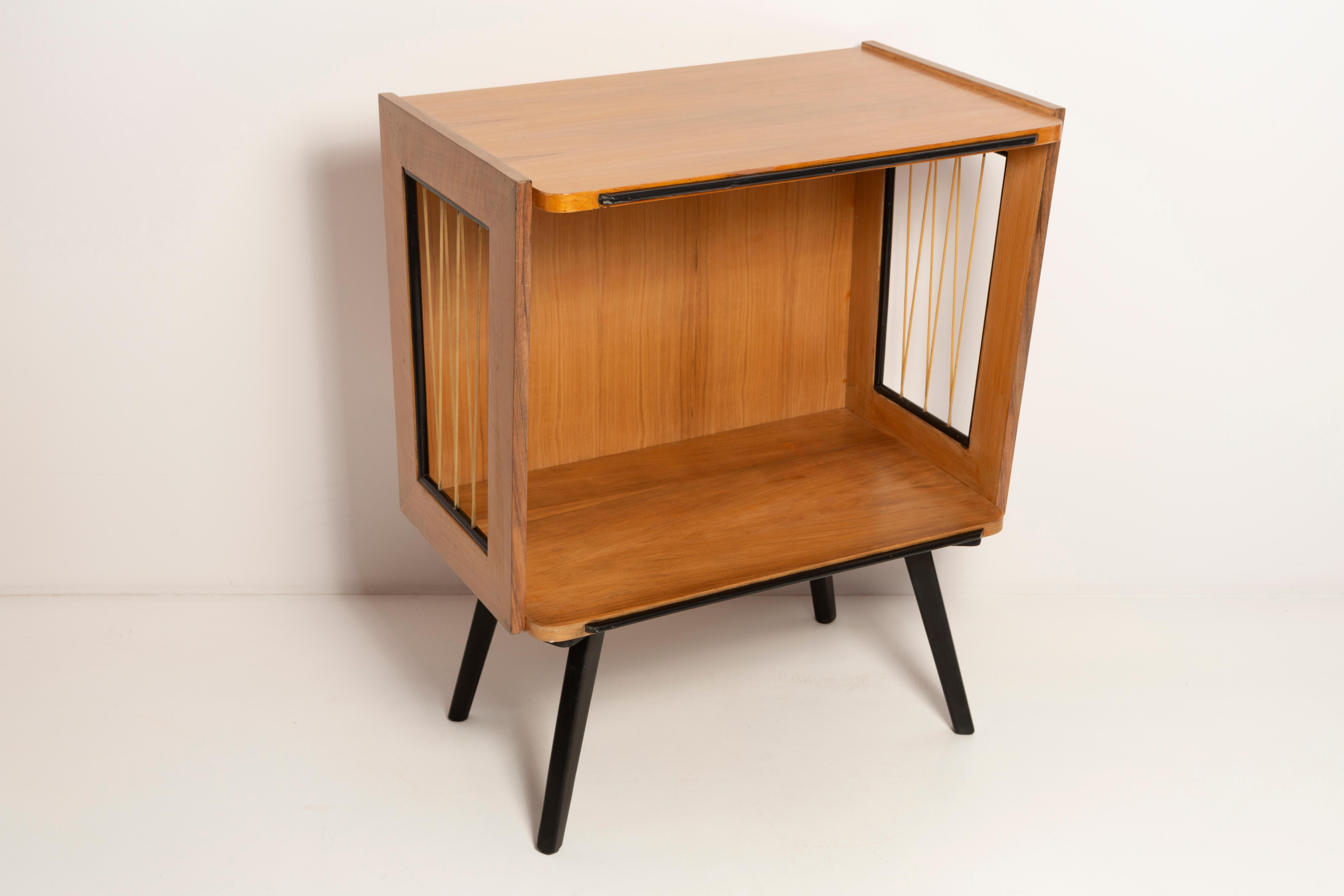 Hand-Painted Mid-Century Modern Vintage TV Side Table, Beechwood, Poland, 1960s For Sale