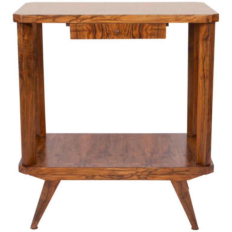 Mid Century Modern Vintage Tv Side Table Beechwood Poland 1960s