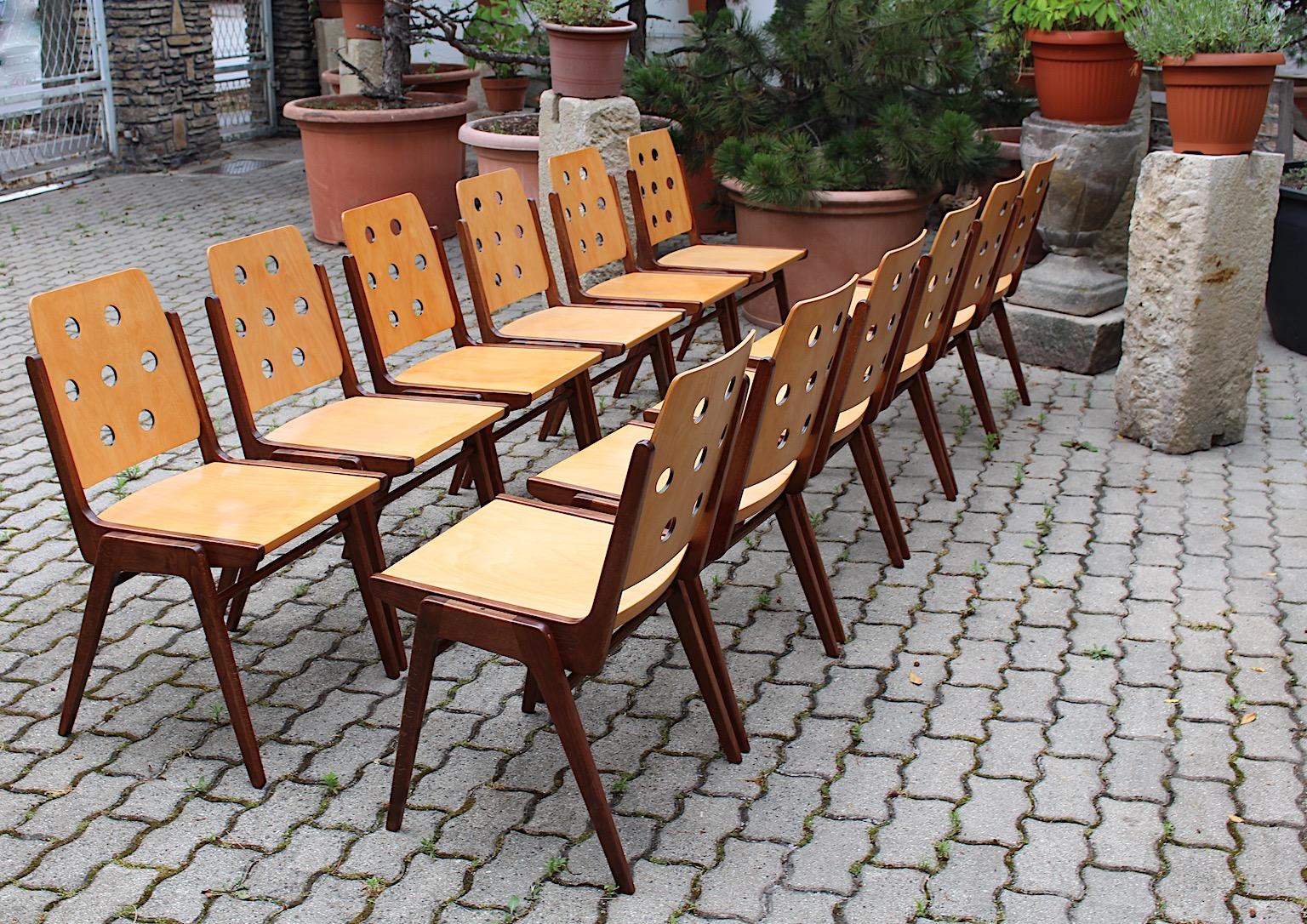 Mid Century Modern Vintage Twelve (12) Dining Chairs Franz Schuster 1950s Vienna For Sale 4