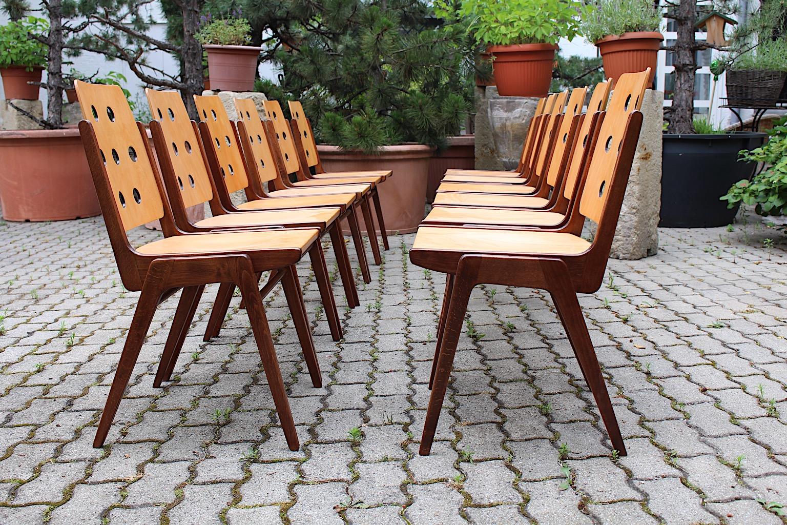 Mid Century Modern Vintage Twelve (12) Dining Chairs Franz Schuster 1950s Vienna For Sale 5
