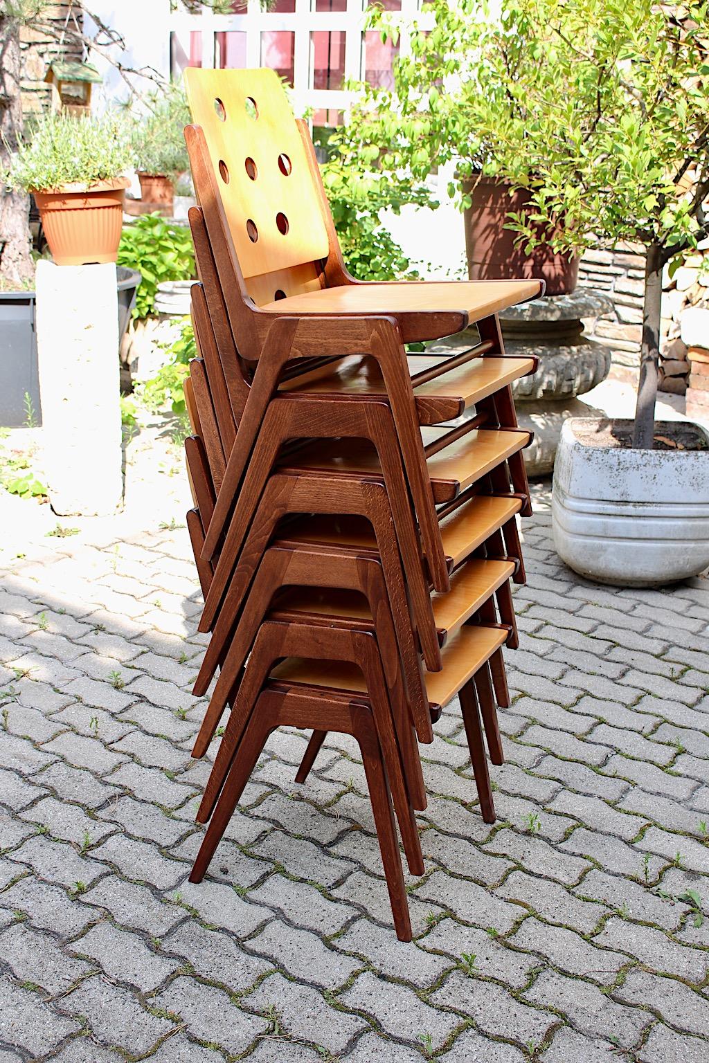 Mid Century Modern Vintage Twelve (12) Dining Chairs Franz Schuster 1950s Vienna For Sale 8