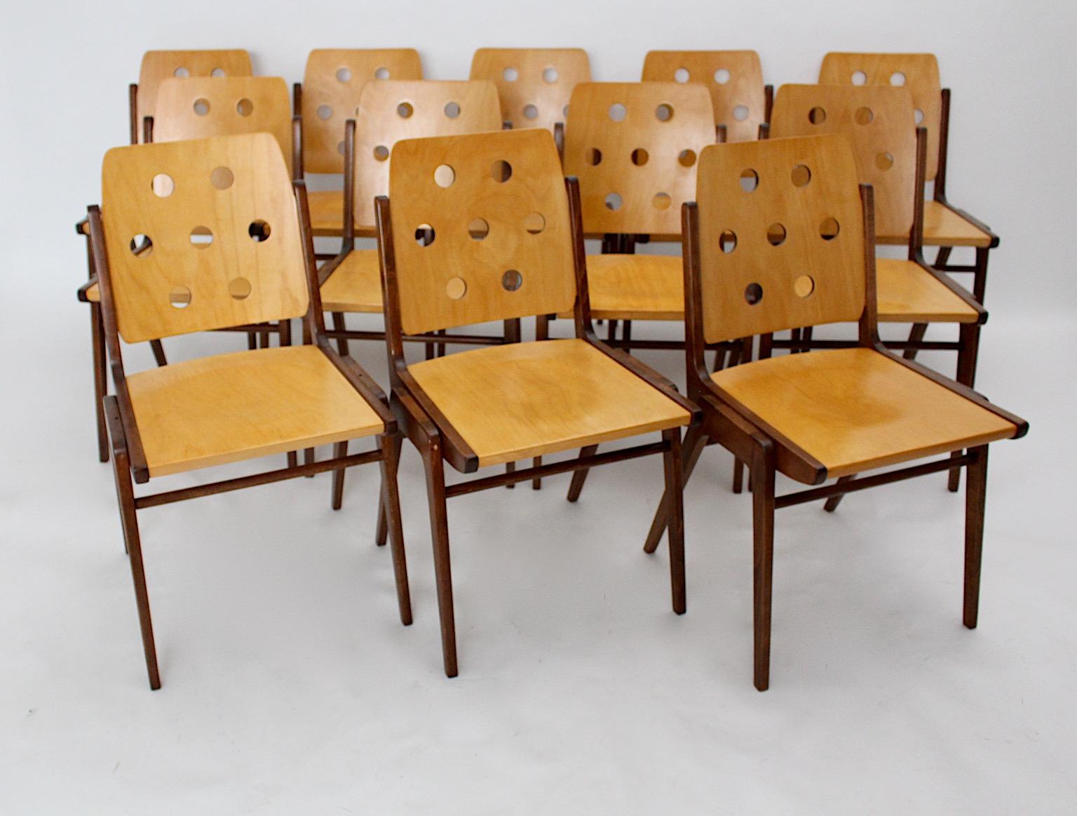 Mid-Century Modern Mid Century Modern Vintage Twelve (12) Dining Chairs Franz Schuster 1950s Vienna For Sale