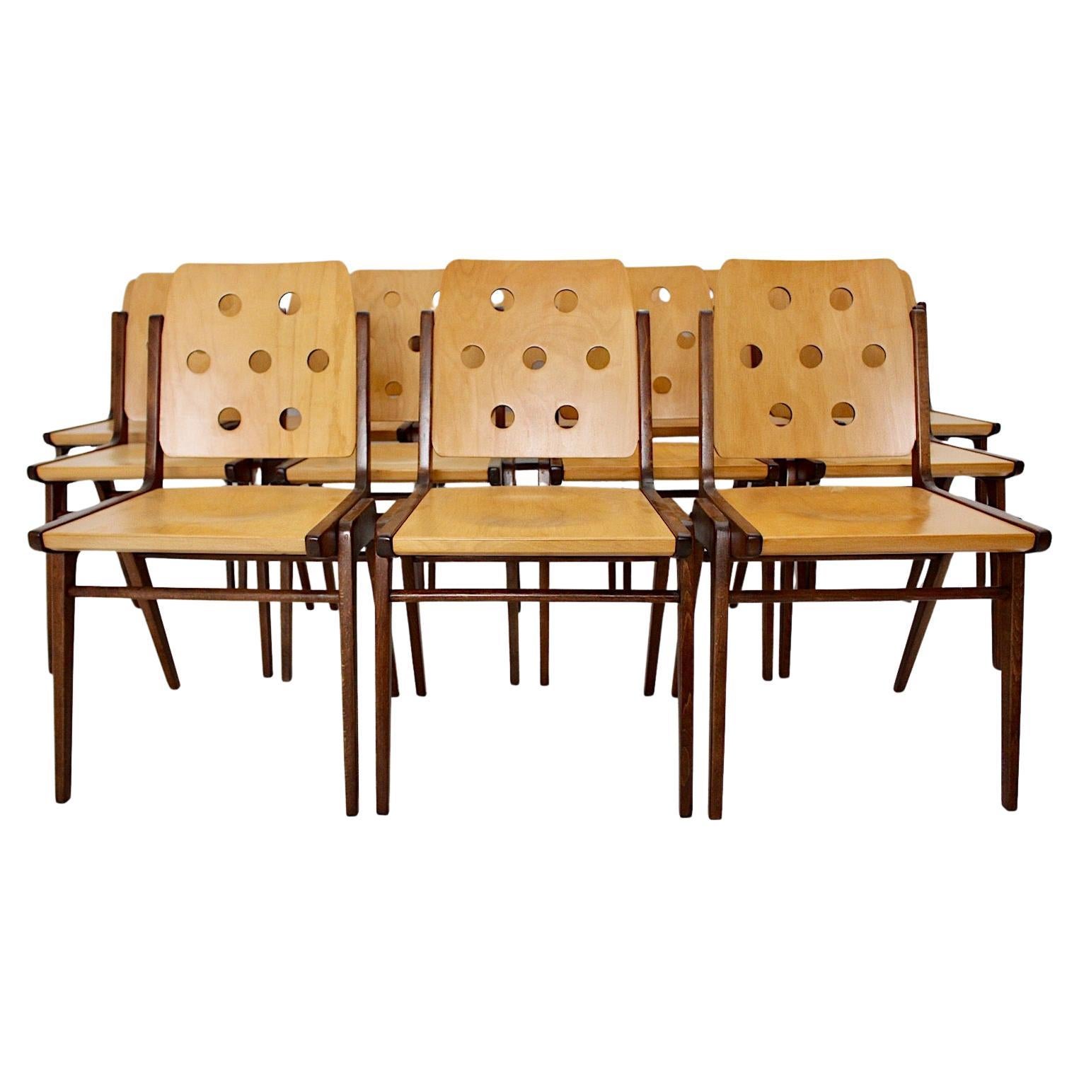 Mid Century Modern Vintage Twelve (12) Dining Chairs Franz Schuster 1950s Vienna For Sale