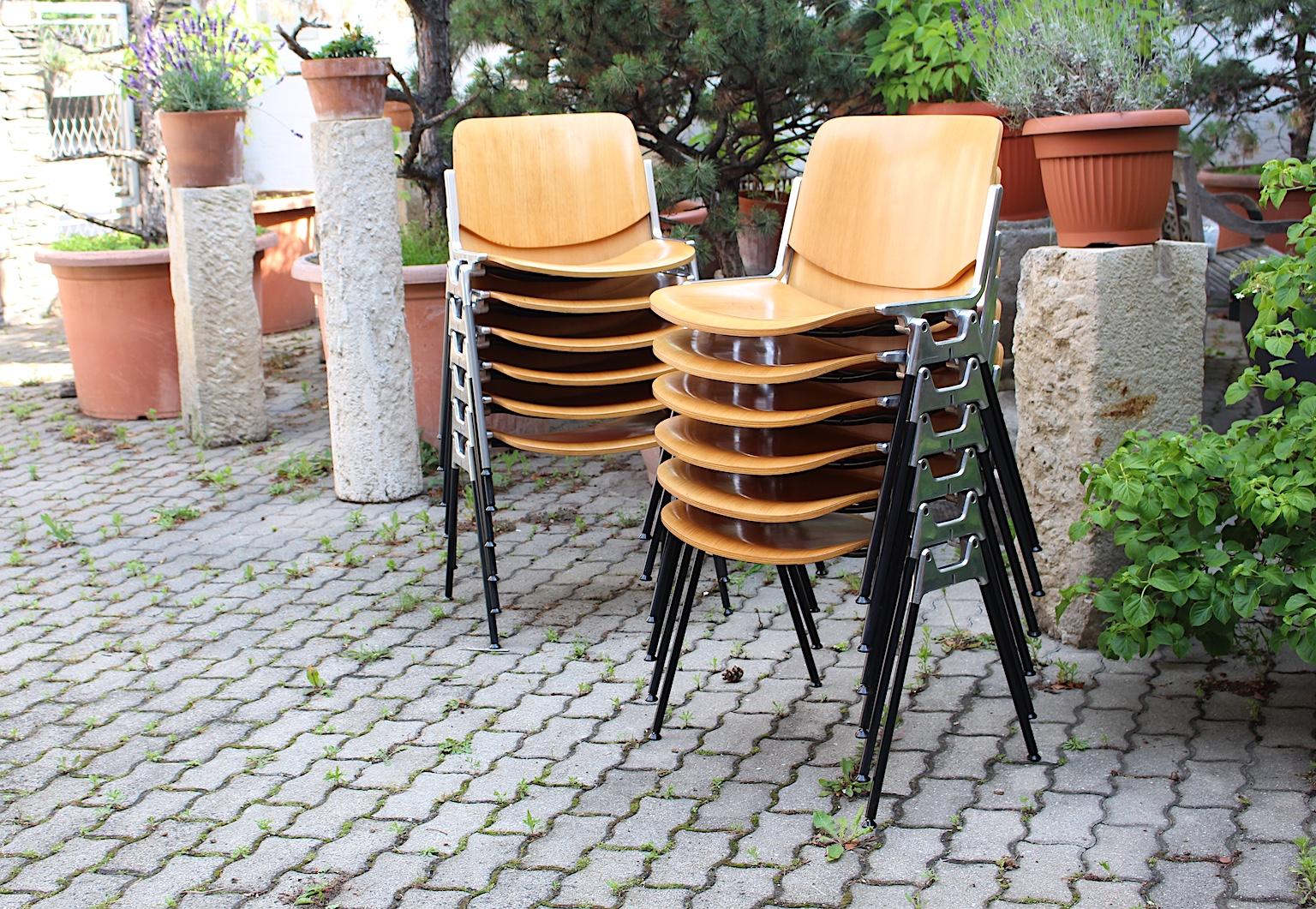 Italian Space Age Vintage Twelve Aluminum Beech Dining Chairs Giancarlo Piretti 6