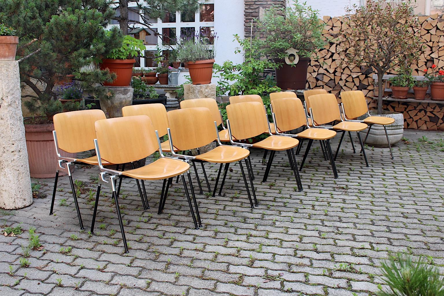 Italian Space Age Vintage Twelve Aluminum Beech Dining Chairs Giancarlo Piretti In Fair Condition In Vienna, AT