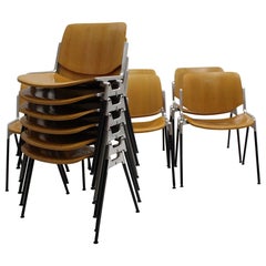 Italian Space Age Vintage Twelve Aluminum Beech Dining Chairs Giancarlo Piretti