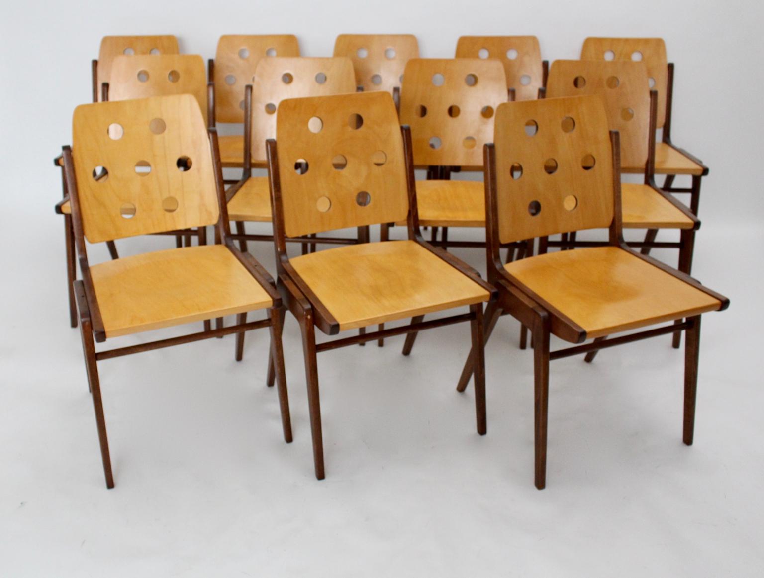 Mid-Century Modern Vintage Twelve Brown Dining Chairs Franz Schuster, 1950s 4
