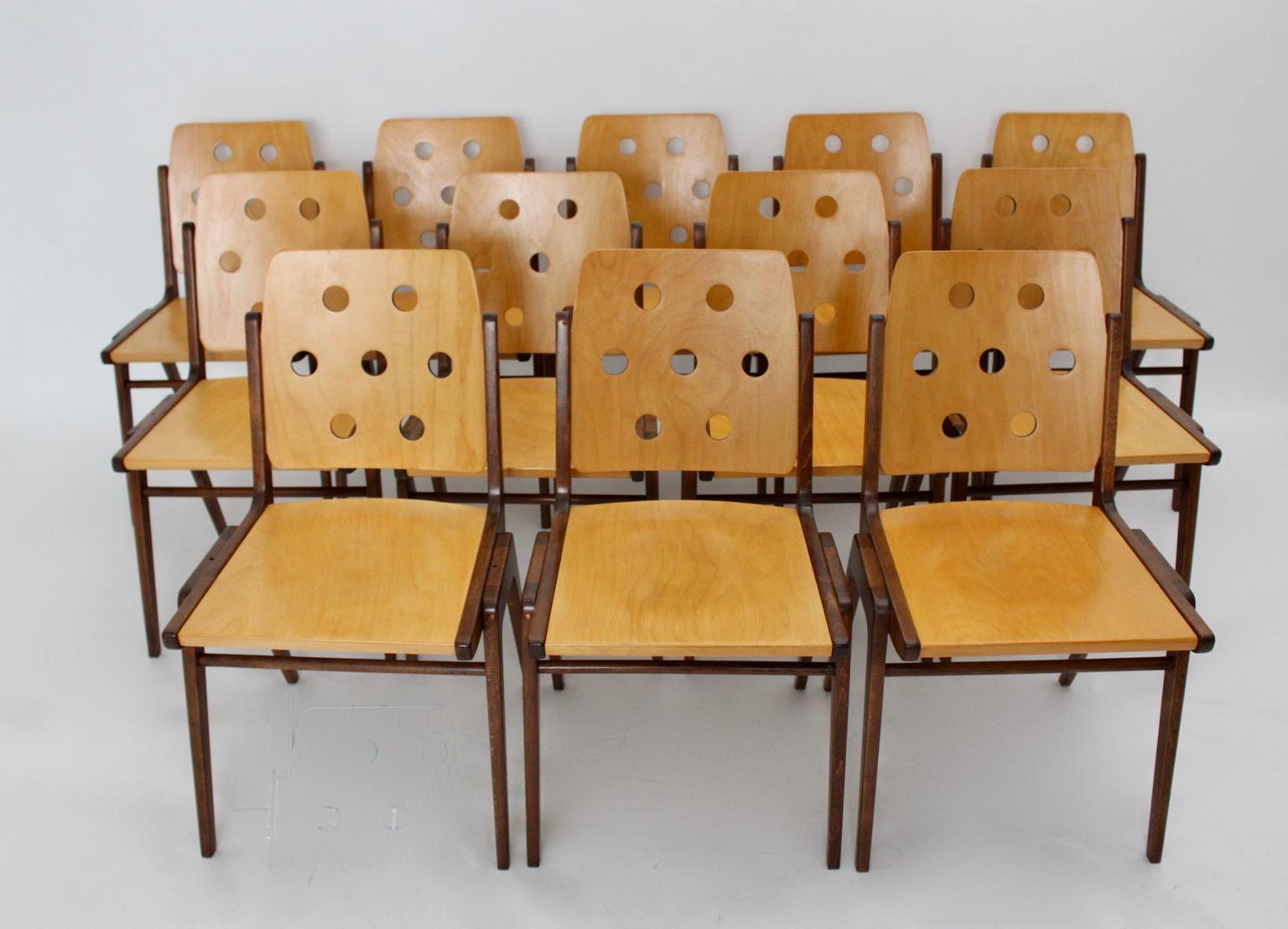 Mid-Century Modern Vintage Twelve Brown Dining Chairs Franz Schuster, 1950s 3