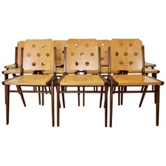 Mid-Century Modern Vintage Twelve Brown Dining Chairs Franz Schuster, 1950s