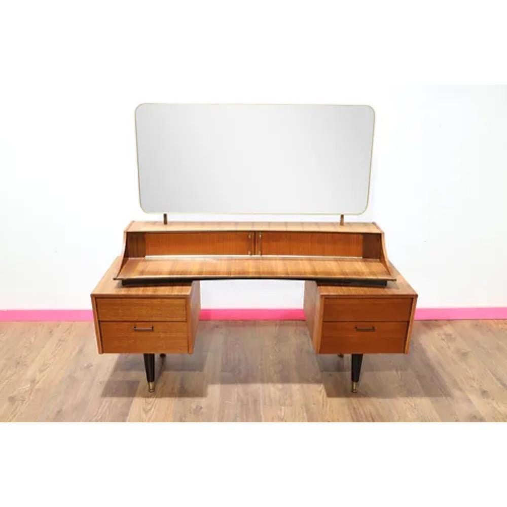 Mid Century Modern Vintage Vanity Desk With Mirror by Wrighton For Sale 3