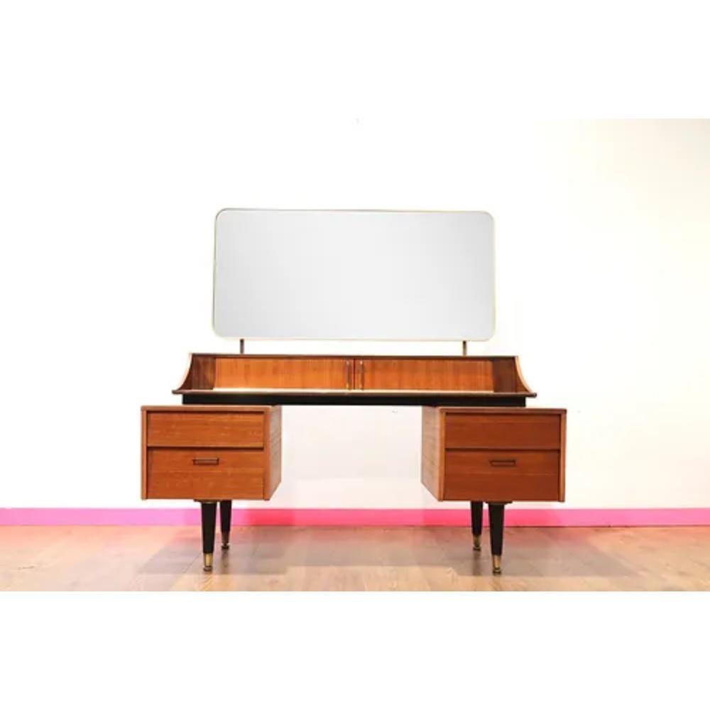 Mid Century Modern Vintage Vanity Desk With Mirror by Wrighton For Sale 4