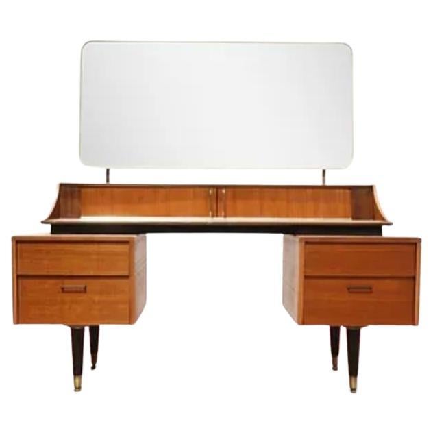 Mid Century Modern Vintage Vanity Desk With Mirror by Wrighton For Sale