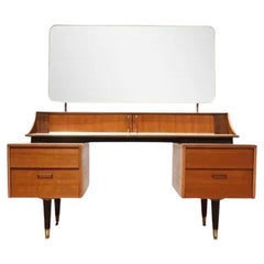 Mid Century Modern Used Vanity Desk With Mirror by Wrighton