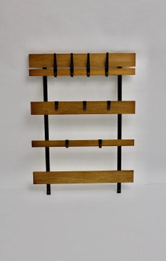 Mid-Century Modern Vintage Wall Coat Stand with Metal Coat Hooks, Austria, 1970