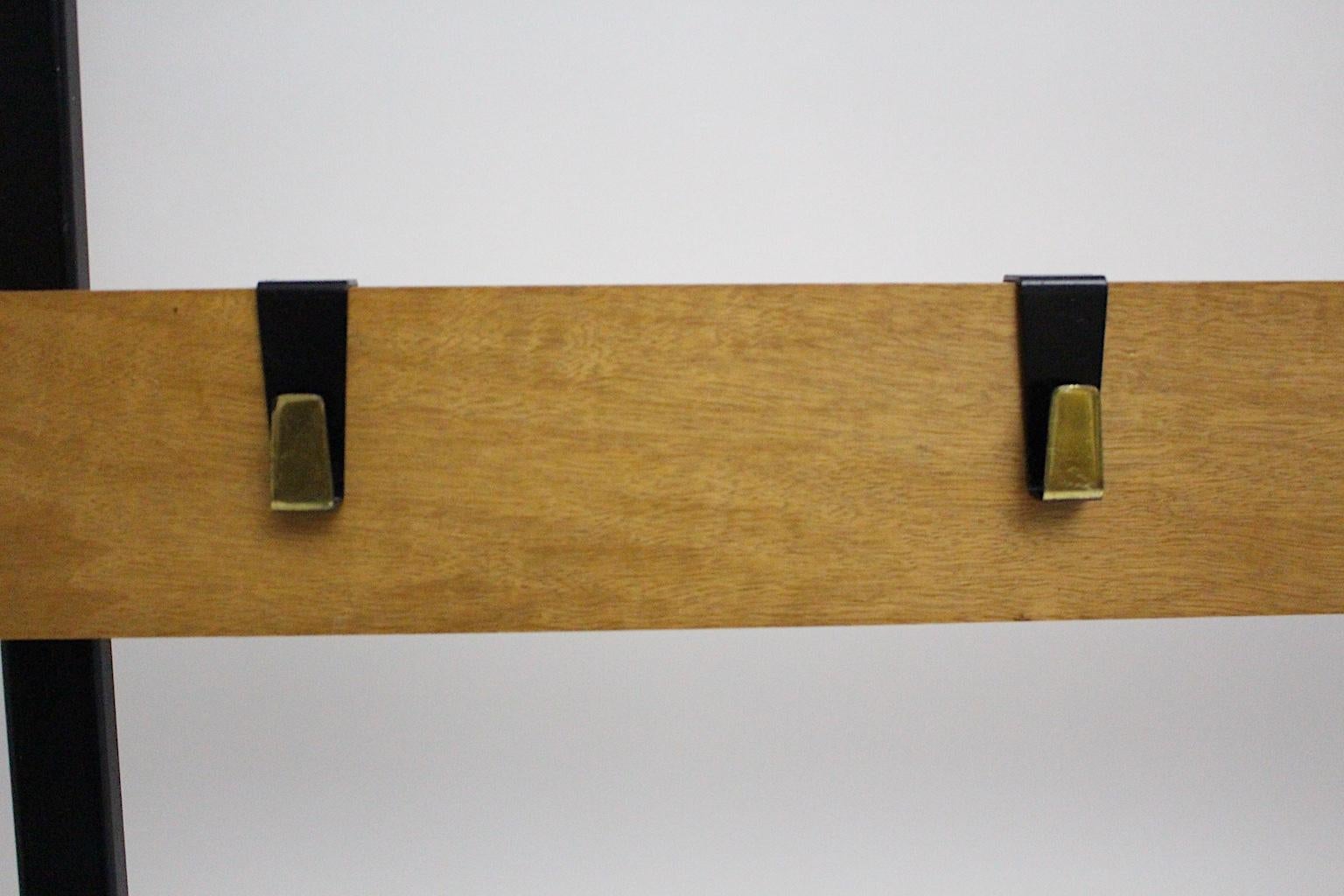 Austrian Mid-Century Modern Vintage Wall Coat Stand with Metal Coat Hooks, Austria, 1970 For Sale