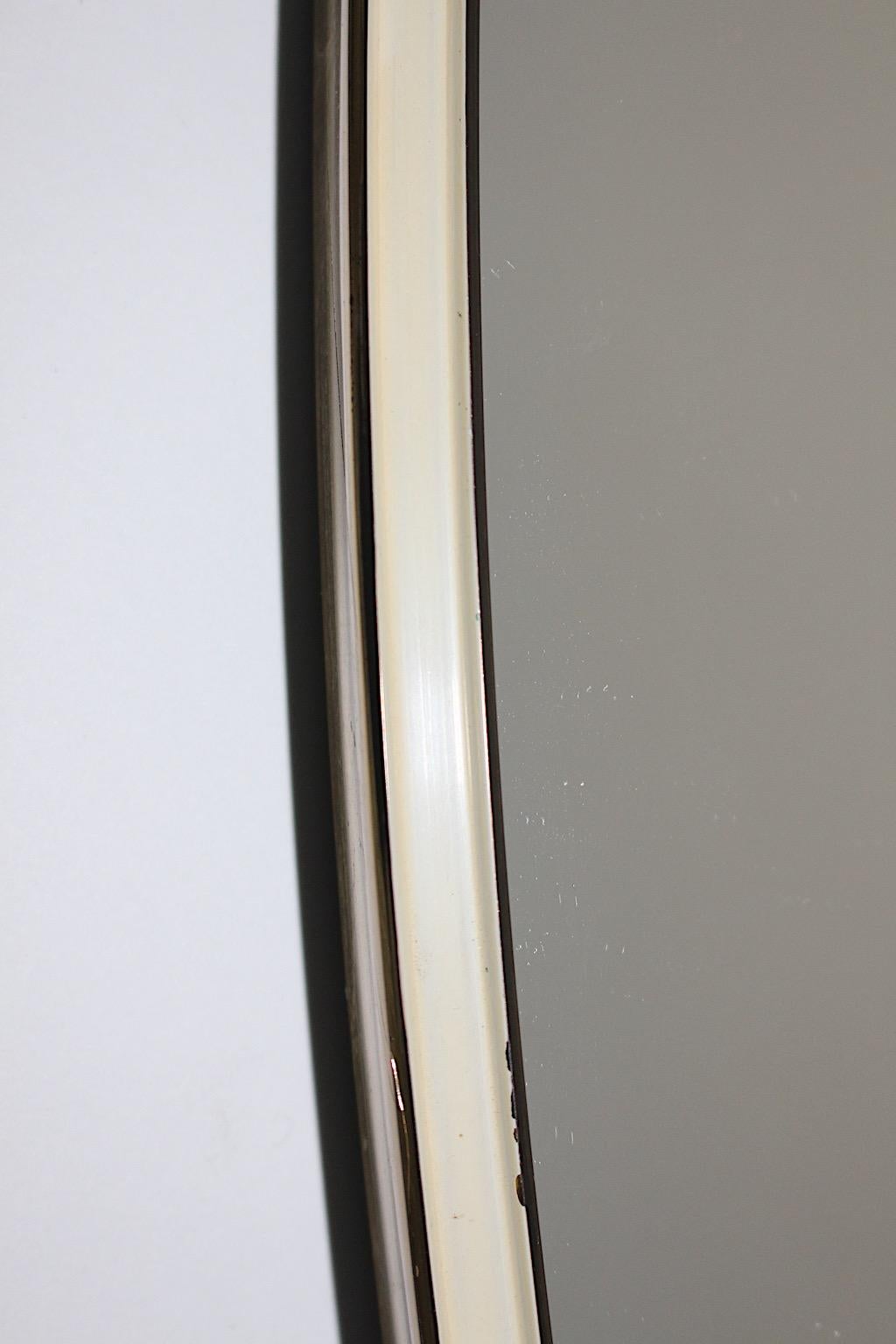 Mid-Century Modern Vintage Wall Mirror White Metal Brass Heart like 1950s Vienna 6