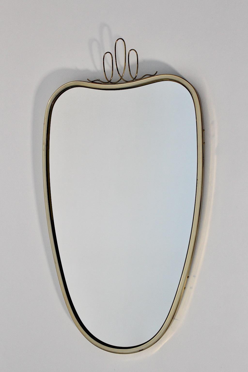 Austrian Mid-Century Modern Vintage Wall Mirror White Metal Brass Heart like 1950s Vienna For Sale