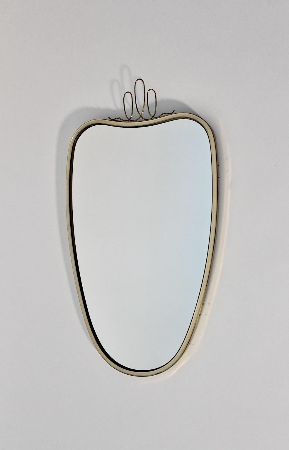 20th Century Mid-Century Modern Vintage Wall Mirror White Metal Brass Heart like 1950s Vienna For Sale