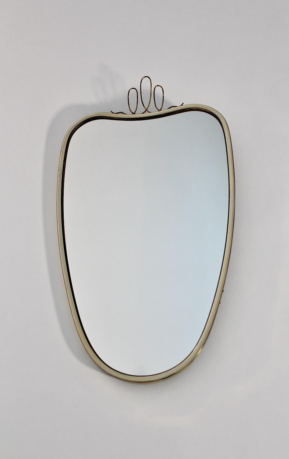 Mid-Century Modern Vintage Wall Mirror White Metal Brass Heart like 1950s Vienna For Sale 1
